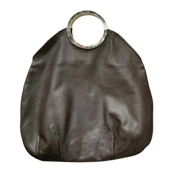 Handbags - Chocolate Brown Leather Tote Bag Horn Handle